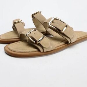 Zara Brown Sandals with Gold Buckles